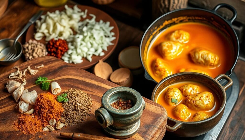 Préparation du poulet au curry étape par étape