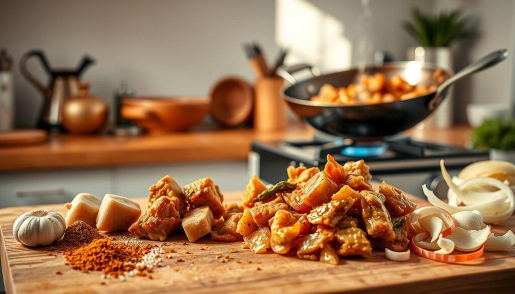 étapes de préparation du sauté de porc au curry